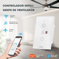 Interruptor Inteligente Tuya Wi-Fi Multifuncional e Ventilador Integrado Alexa e Google Home