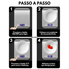 Controles táteis da balança com botão de tara e função zero