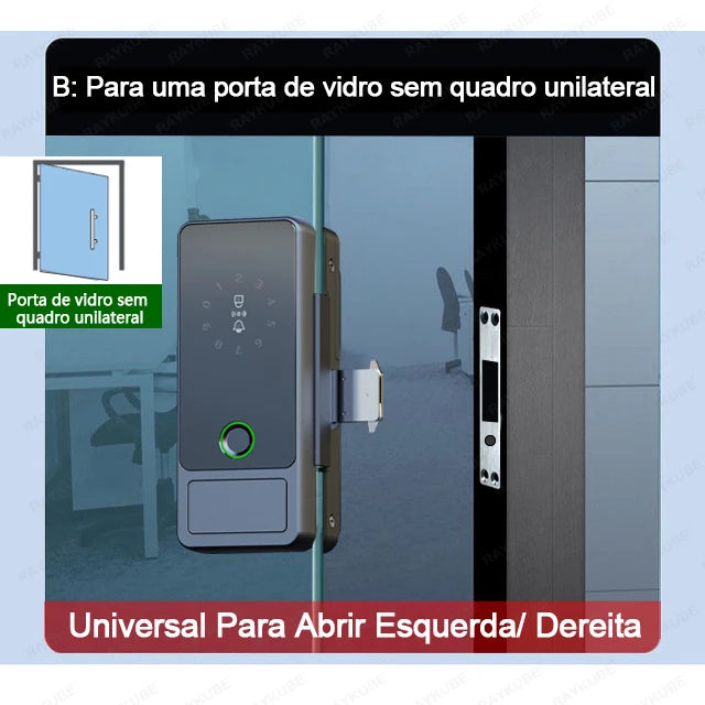 Fechadura Digital RAYKUBE G18 para porta de vidro Tuya Bluetooth, sem furos