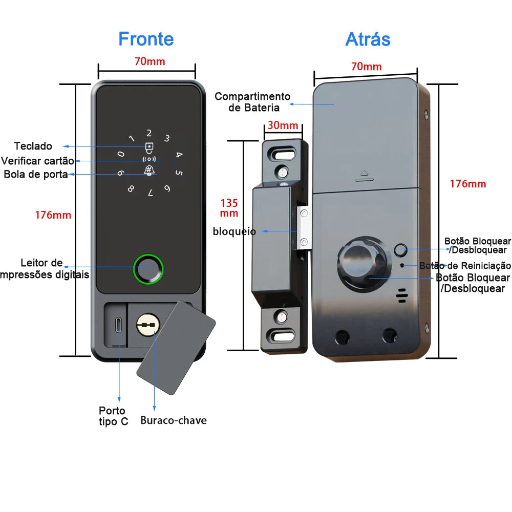 Fechadura Digital RAYKUBE G18 Tuya Bluetooth com biometria, para madeira e aço