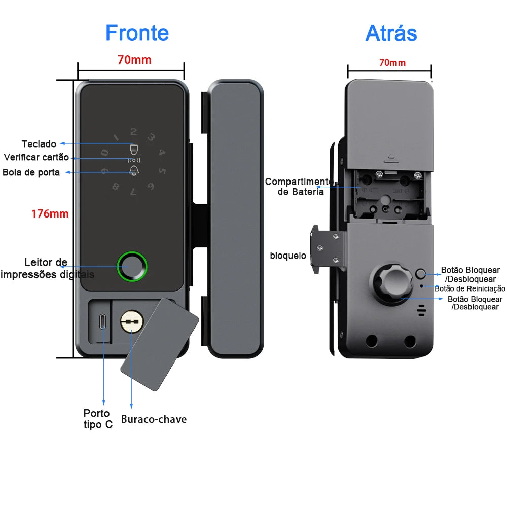Fechadura Digital RAYKUBE G18 para porta de vidro Tuya Bluetooth, sem furos