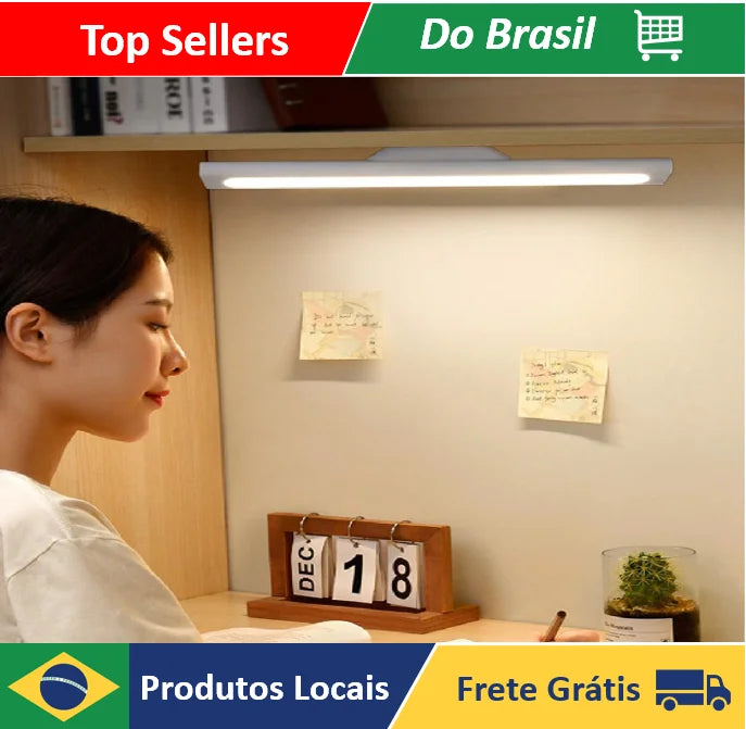 Luminária magnética LED recarregável de 30cm com ajuste de intensidade