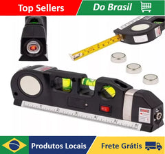 Nível laser profissional com trena vista frontal e de perfil