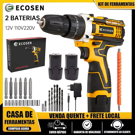 Furadeira 12V com baterias de lítio e carregador bivolt