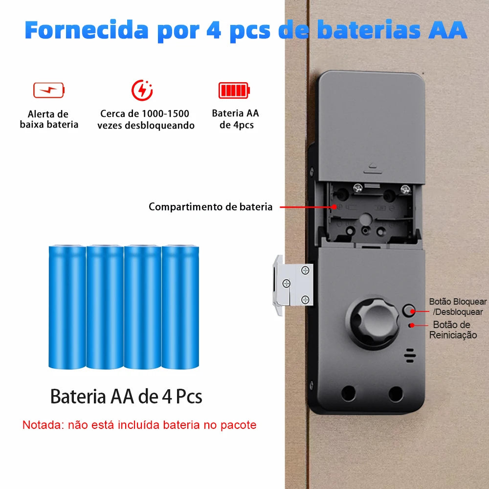 Fechadura Digital RAYKUBE G18 Tuya Bluetooth com biometria, para madeira e aço
