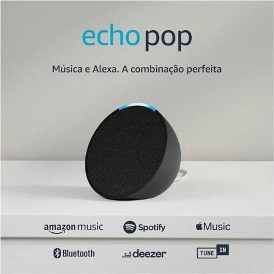 Echo Pop Amazon - Alto-falante inteligente preto compacto com Alexa