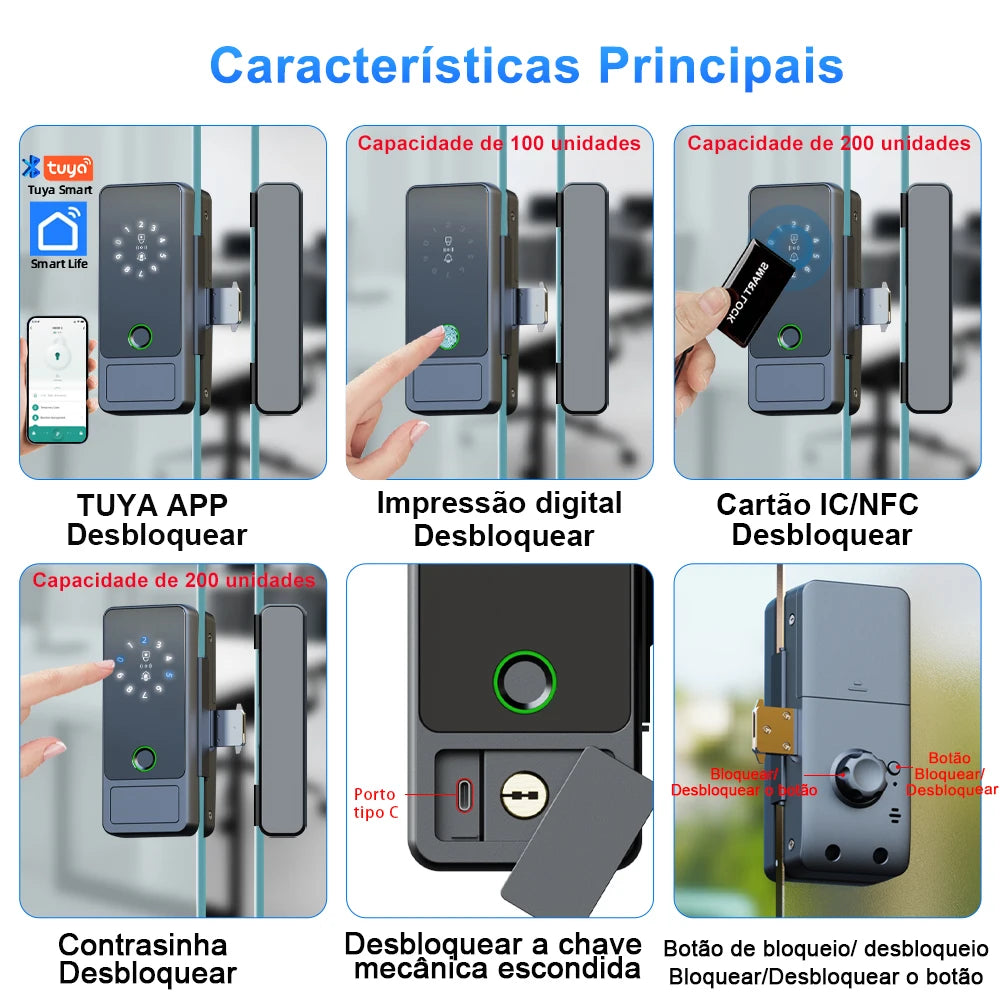 Fechadura Digital RAYKUBE G18 para porta de vidro Tuya Bluetooth, sem furos