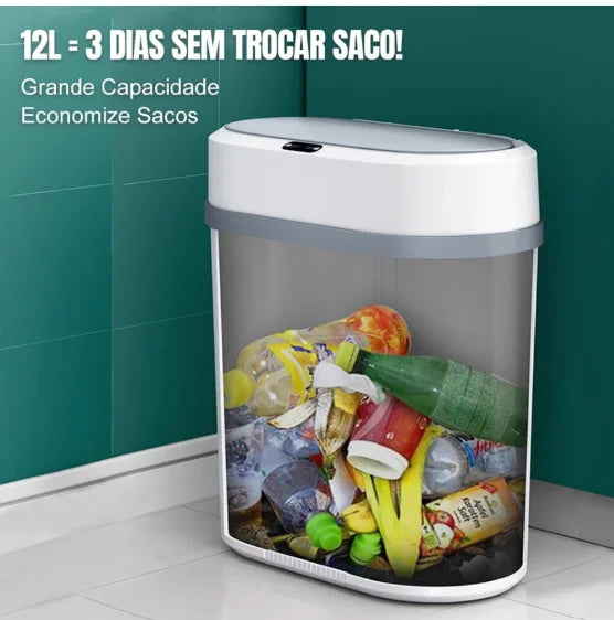 Detalhe da tampa automática da lixeira com sensor infravermelha