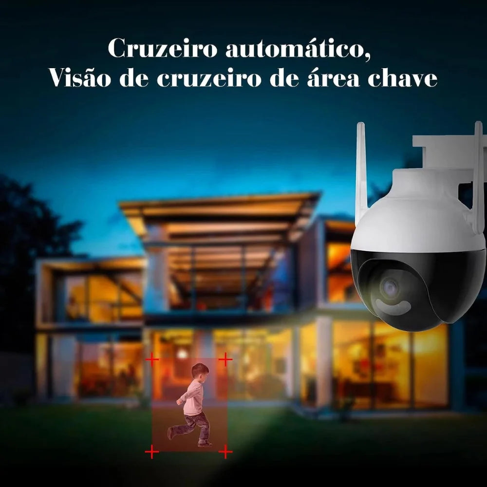 Detalhe da lente PTZ e sensor de movimento