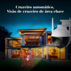 Detalhe da lente PTZ e sensor de movimento