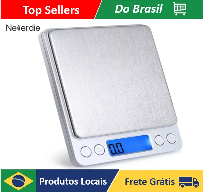 Balança digital de precisão com display LED azul retroiluminado