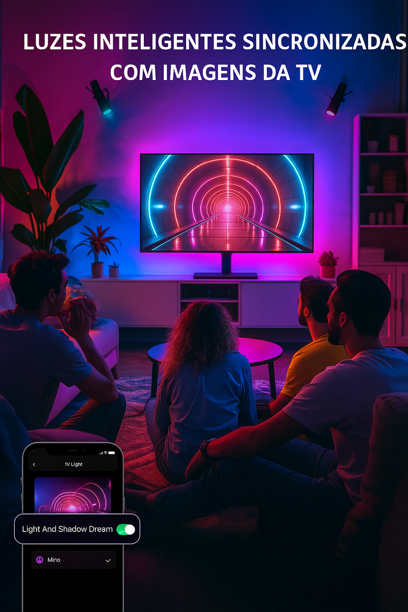Faixa LED/Luz de Fundo (Backlight) Inteligente Para Imersão de Ambientes, WI-FI, 3,5 Metros - Útil para Smart TV de 24 a 65 Polegadas