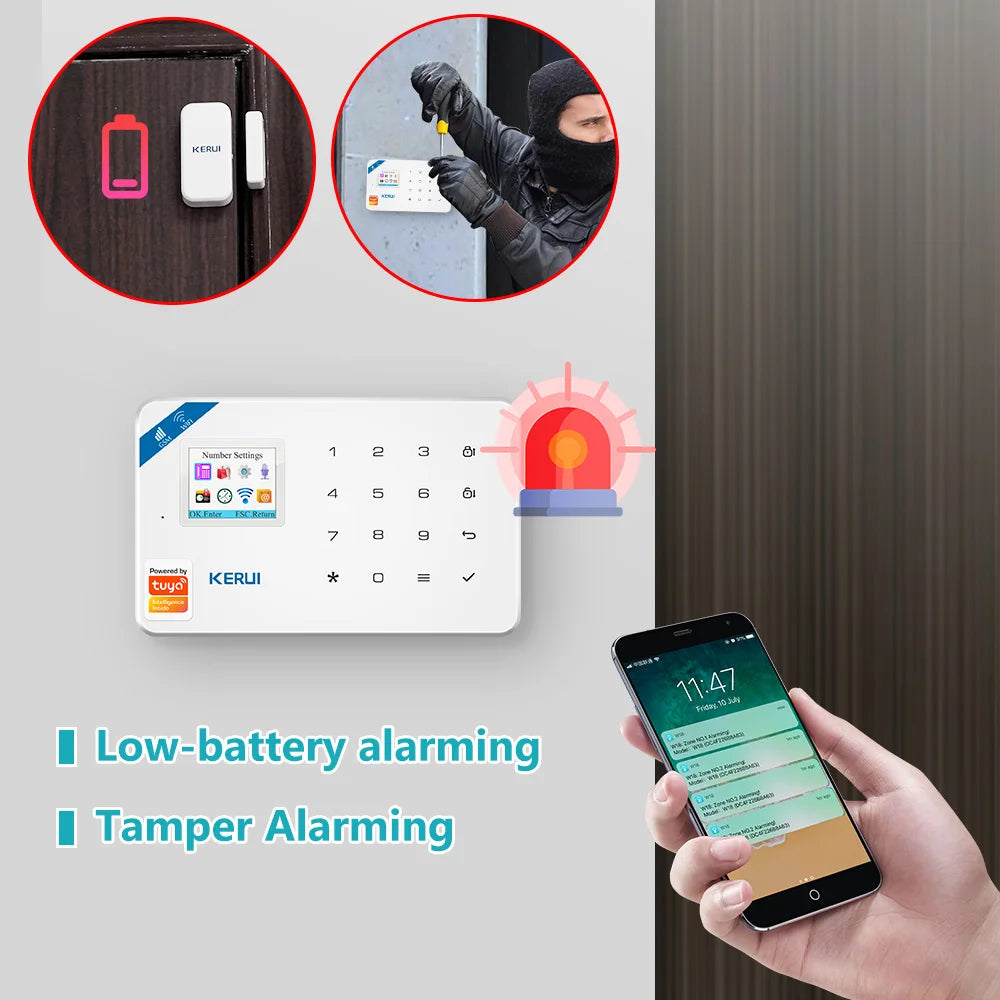 Kit Alarme Residencial KERUI WiFi GSM Tuya sem fio