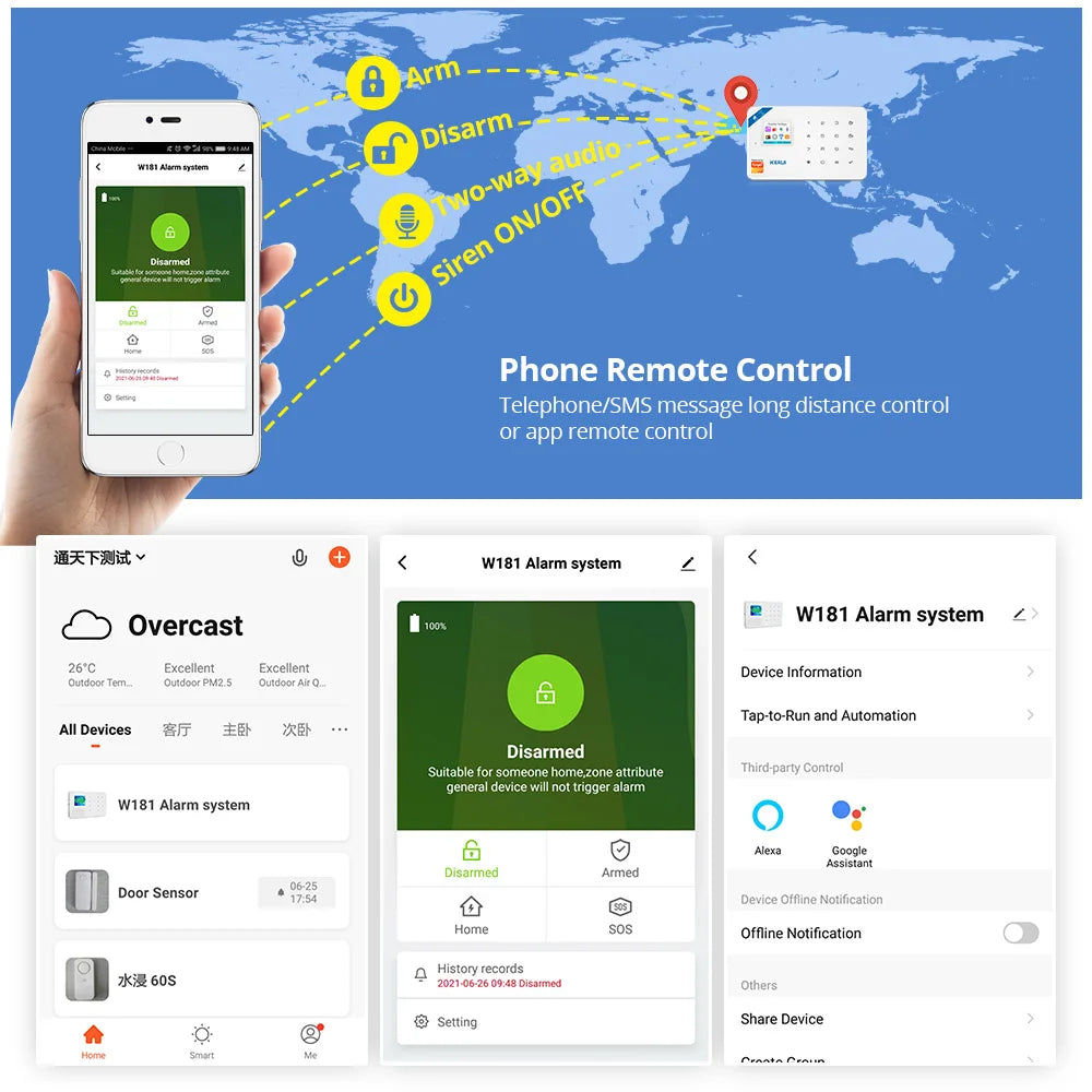 Kit Alarme Residencial KERUI WiFi GSM Tuya sem fio