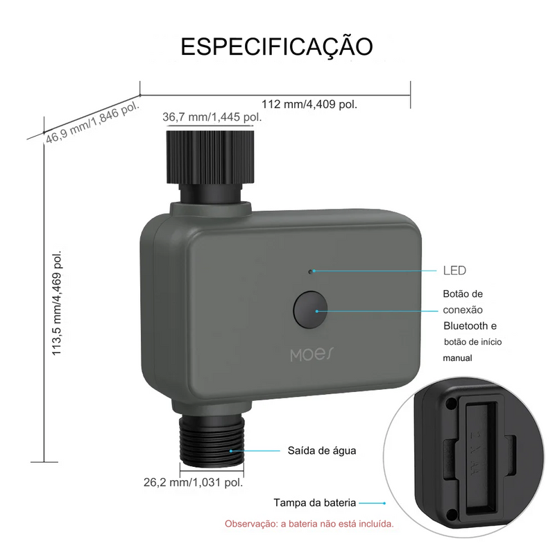 Timer Inteligente de Irrigação MOES Bluetooth Automação Tuya e ZigBee (Alexa/Google Home)