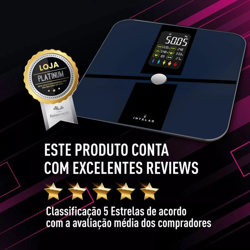 Balança Inteligente Digital Interlar, Bioimpedância, Composição Corporal, Bluetooth, WI-FI, 180kg