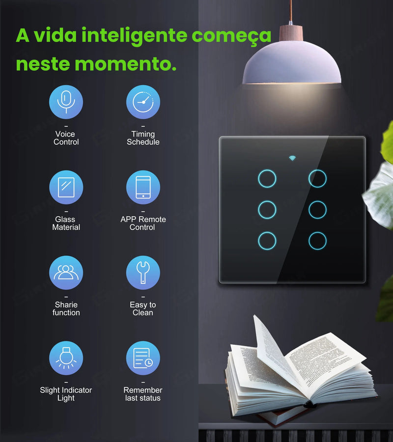 Interruptor Inteligente Wi-Fi 4x4 Tuya Smart Opção com 8 Canais, com Touch Integrado com Alexa e Google Home
