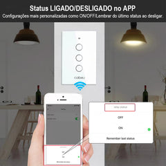 Interruptor Wi-Fi Touch sem fio neutro, Alexa e Google Home