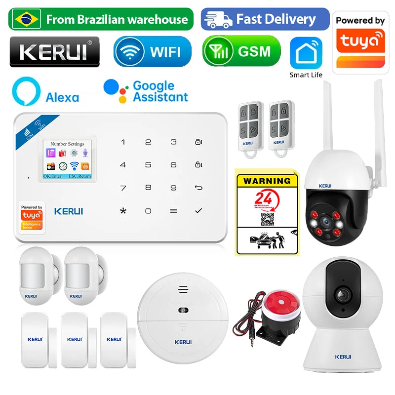 Kit Alarme Residencial KERUI WiFi GSM Tuya sem fio
