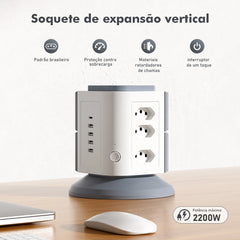 Extensão vertical Gigacord com 9 tomadas BR e 4 portas USB