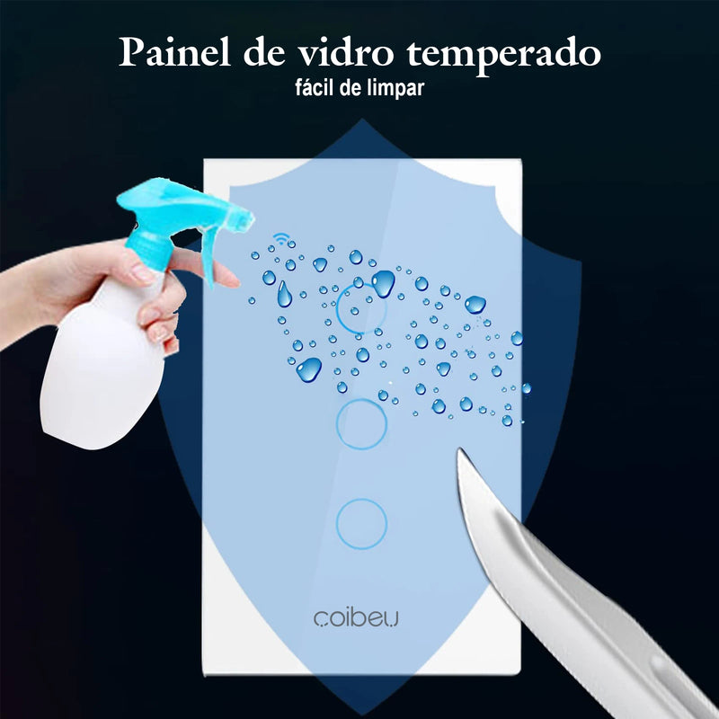 Interruptor Wi-Fi Touch Opção SEM Fio Neutro e até 4 Canais, Elegante e Integrado com Alexa ou Google Home