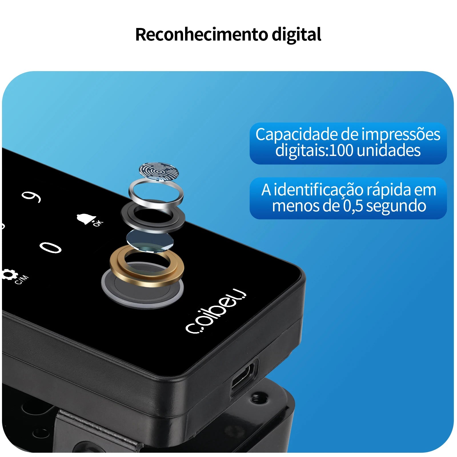 Fechadura Digital COIBEU WKZW-B6 para porta de vidro WiFi Tuya, sem furos