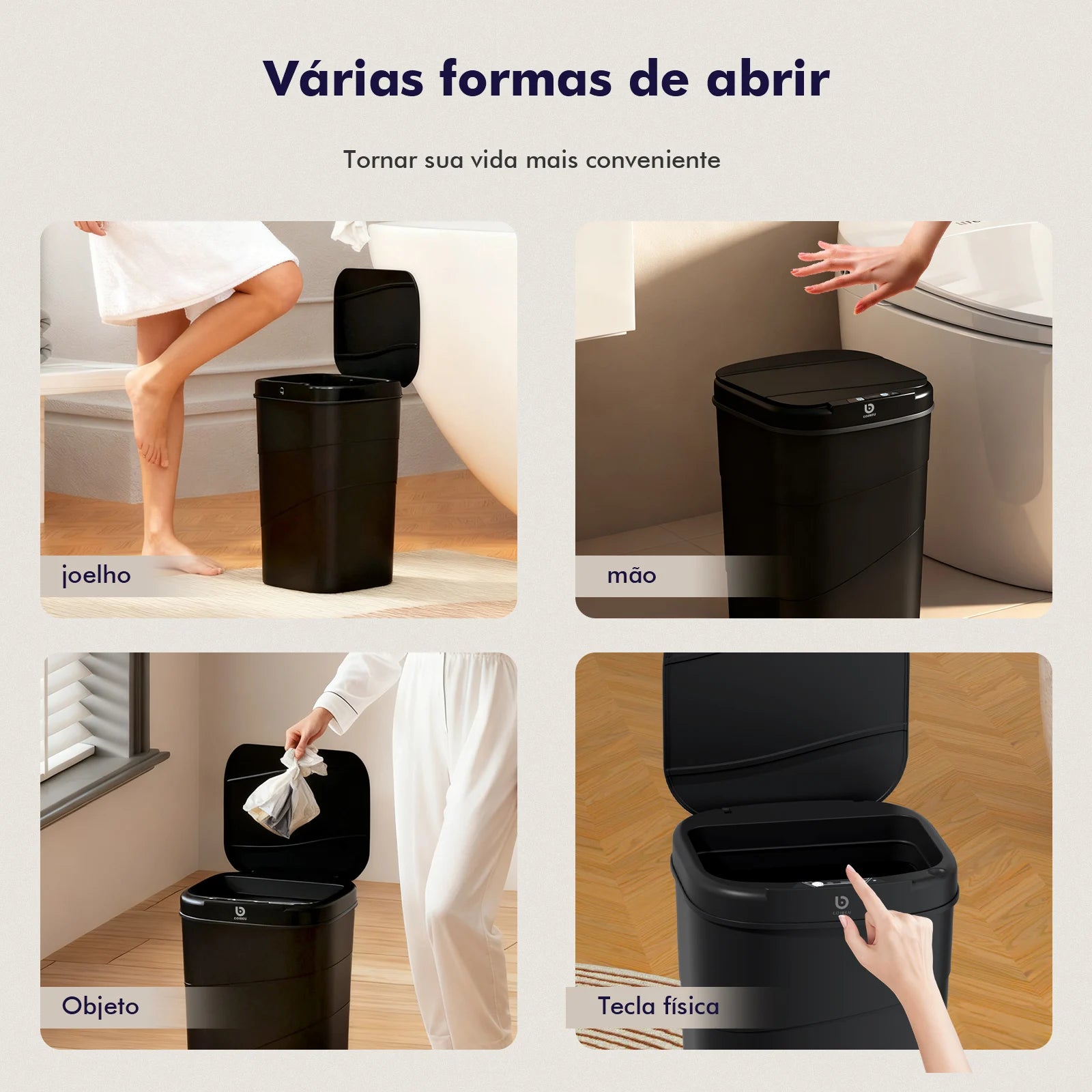 Detalhe do sensor infravermelho e controles da lixeira