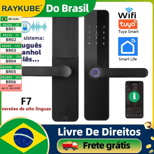 Fechadura Inteligente RAYKUBE F7 Tuya WiFi com biometria e maçaneta integrada
