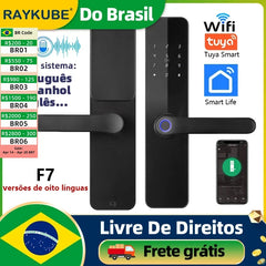 Fechadura Inteligente RAYKUBE F7 Tuya WiFi com Impressão Digital e Maçaneta Integrada