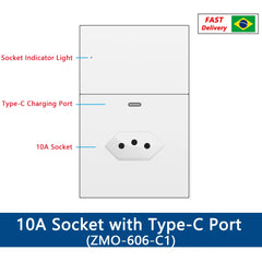 Modelo ZMO-606-S2 - Interruptor duplo com tomada 10A