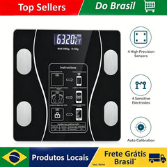 Balança corporal digital preta com visor LCD brilhante