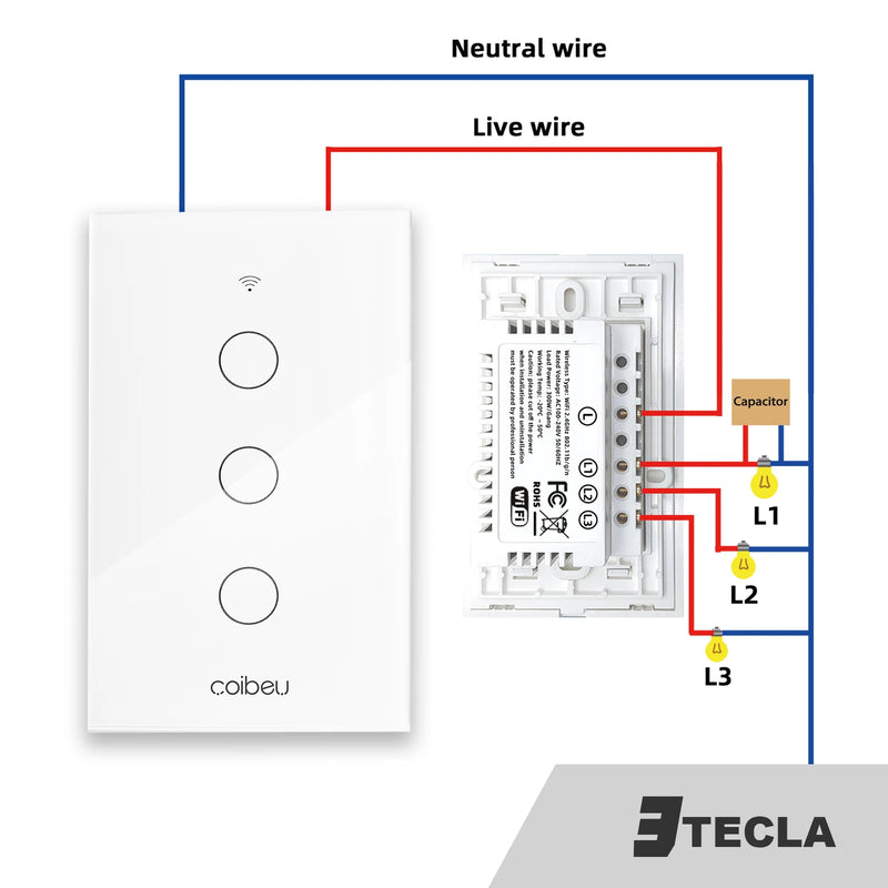 Interruptor Wi-Fi Touch Opção SEM Fio Neutro e até 4 Canais, Elegante e Integrado com Alexa ou Google Home