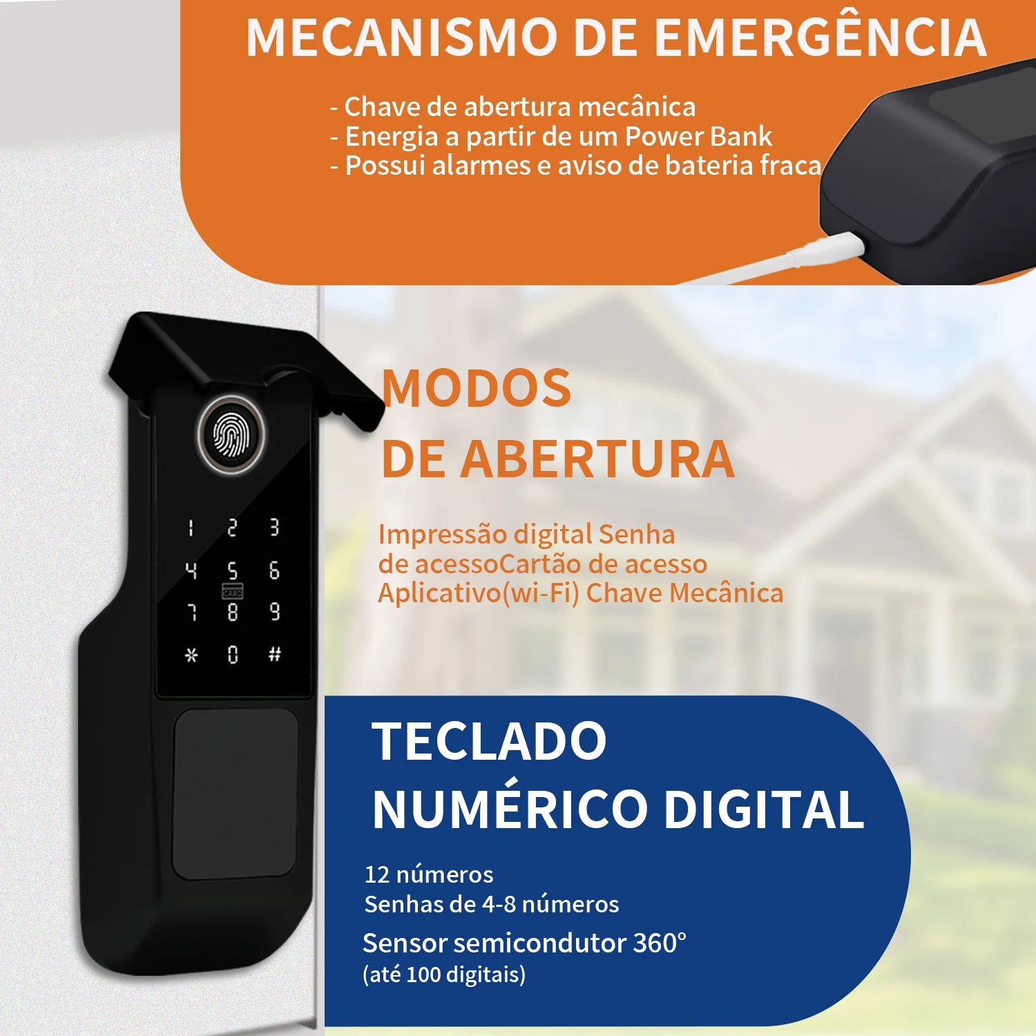 Fechadura Digital OSKOFTY WiFi Tuya com biometria, senha e campainha