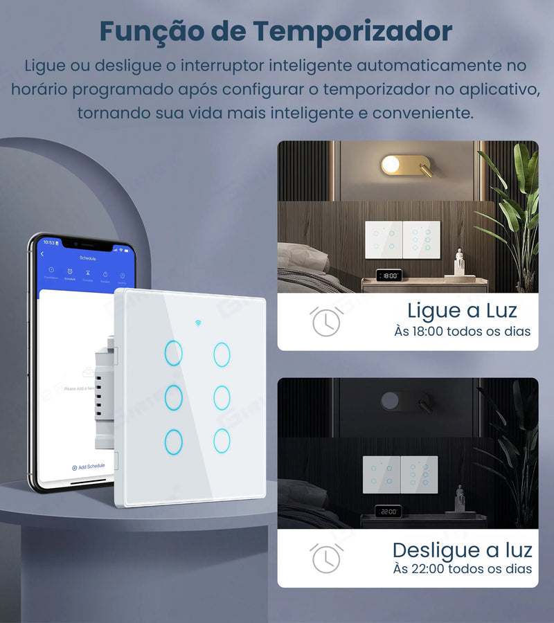 Interruptor Inteligente Wi-Fi 4x4 Tuya Smart Opção com 8 Canais, com Touch Integrado com Alexa e Google Home