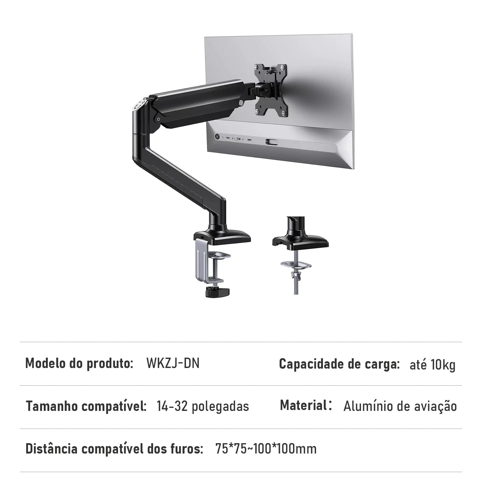 Diferentes posições de inclinação e rotação do suporte