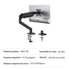Diferentes posições de inclinação e rotação do suporte
