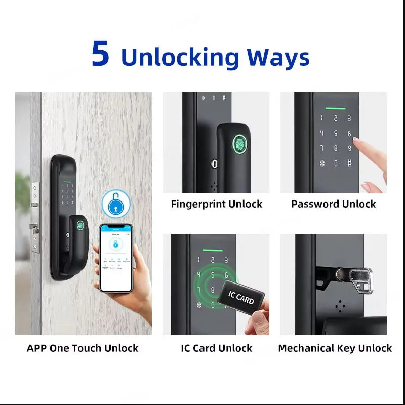 Fechadura Digital Tropernic Tuya WiFi com biometria, senha e cartão RFID