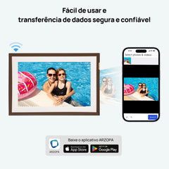 Porta-Retrato Digital WiFi ARZOPA D10 com tela touch IPS e app Frameo