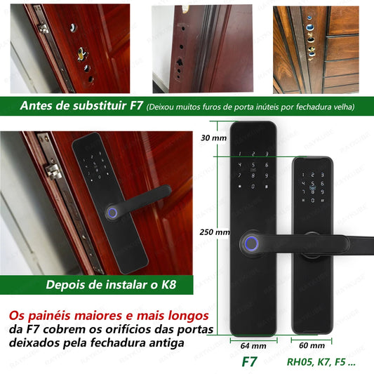 Fechadura Inteligente RAYKUBE F7 Tuya WiFi com biometria e maçaneta integrada