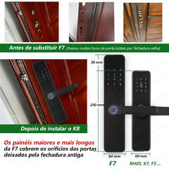 Fechadura Inteligente RAYKUBE F7 Tuya WiFi com Impressão Digital e Maçaneta Integrada