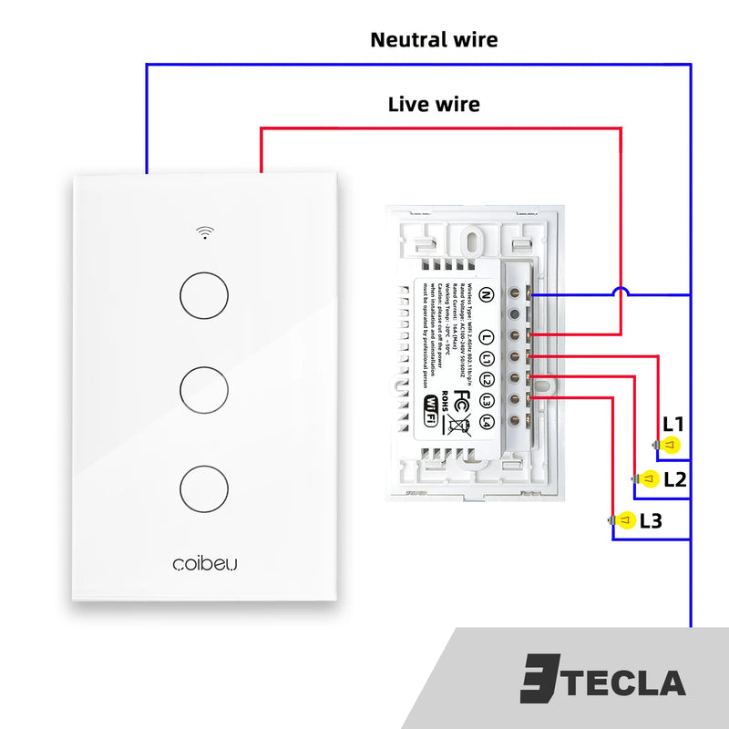Interruptor Wi-Fi Touch Opção SEM Fio Neutro e até 4 Canais, Elegante e Integrado com Alexa ou Google Home