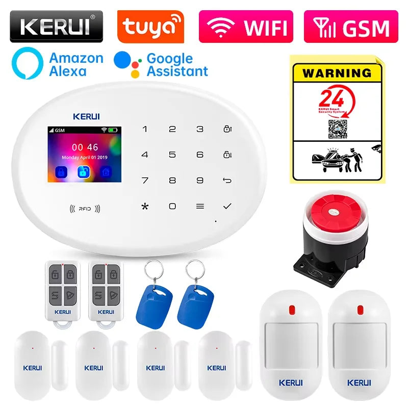 Kit de Alarme Sem Fio KERUI WiFi GSM Tuya com sensor de movimento