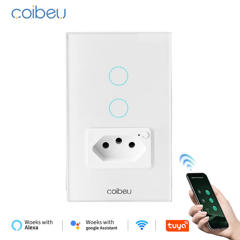 Interruptor Wi-Fi Touch com Tomada Integrada até 3 Canais, Elegante e Integrado com Alexa ou Google Home