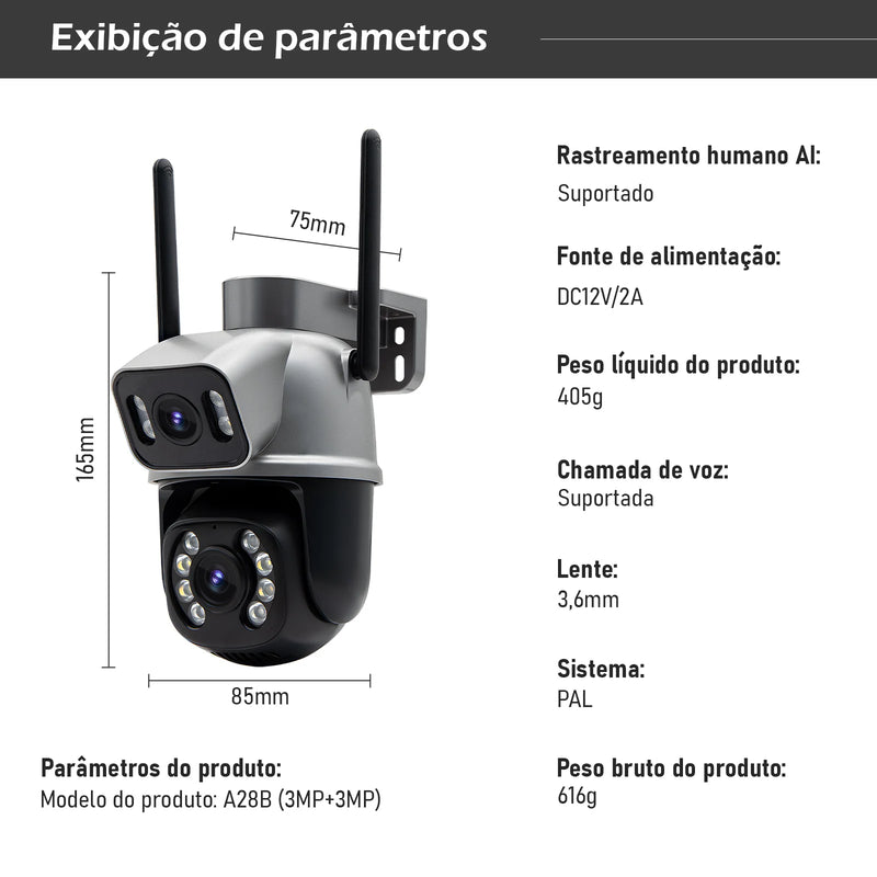 Câmera de Segurança Inteligente HD, 4K, WI-FI - Coibeu A28B – Proteção Completa 360° com Visão Dupla
