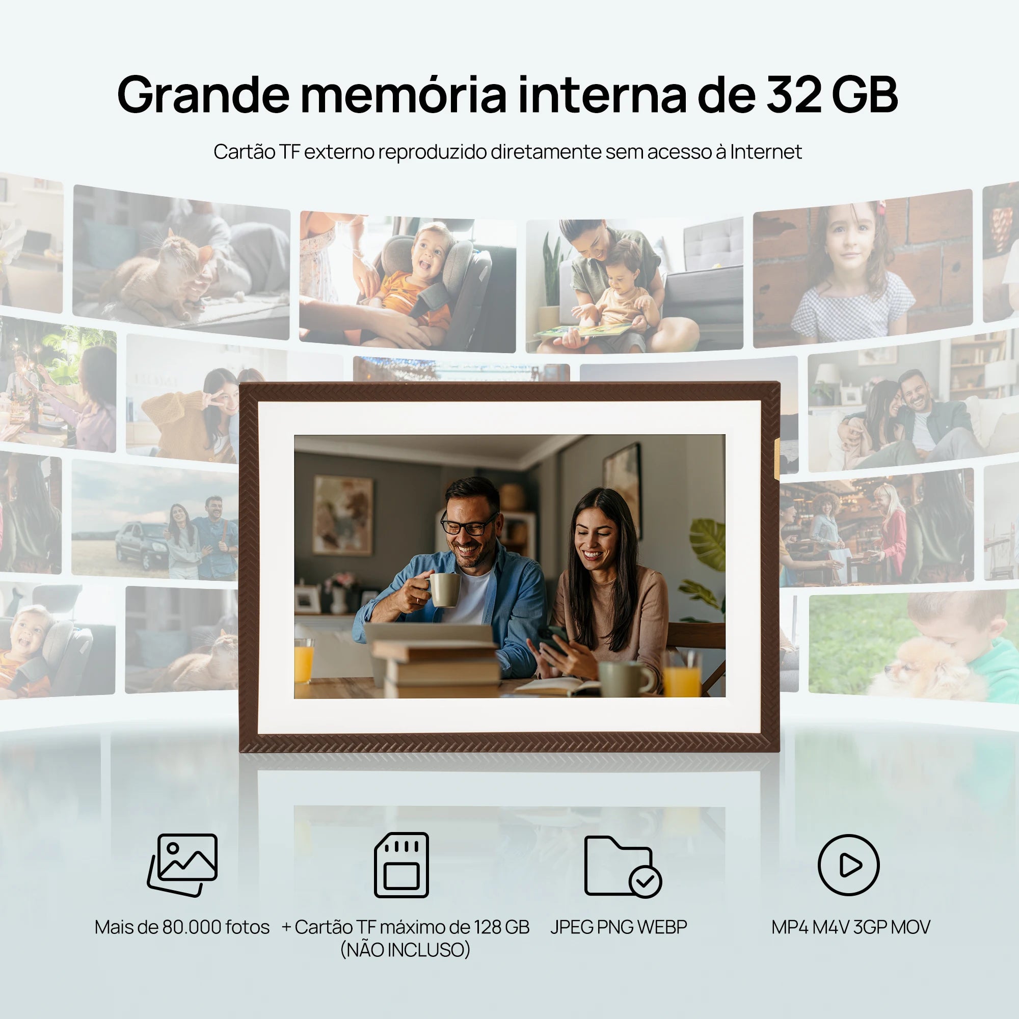 Porta-Retrato Digital WiFi ARZOPA D10 com tela touch IPS e app Frameo