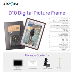Porta-Retrato Digital WiFi ARZOPA D10 com tela touch IPS e app Frameo