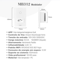 Interruptor Wi-Fi Touch com tomada integrada, Alexa e Google Home