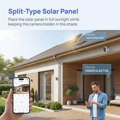 Kit completo: câmera, painel solar, adaptador, manual, suportes de instalação