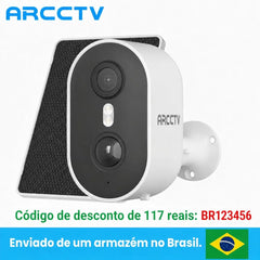 Câmera solar ARCCTV 4MP branca com painel solar integrado