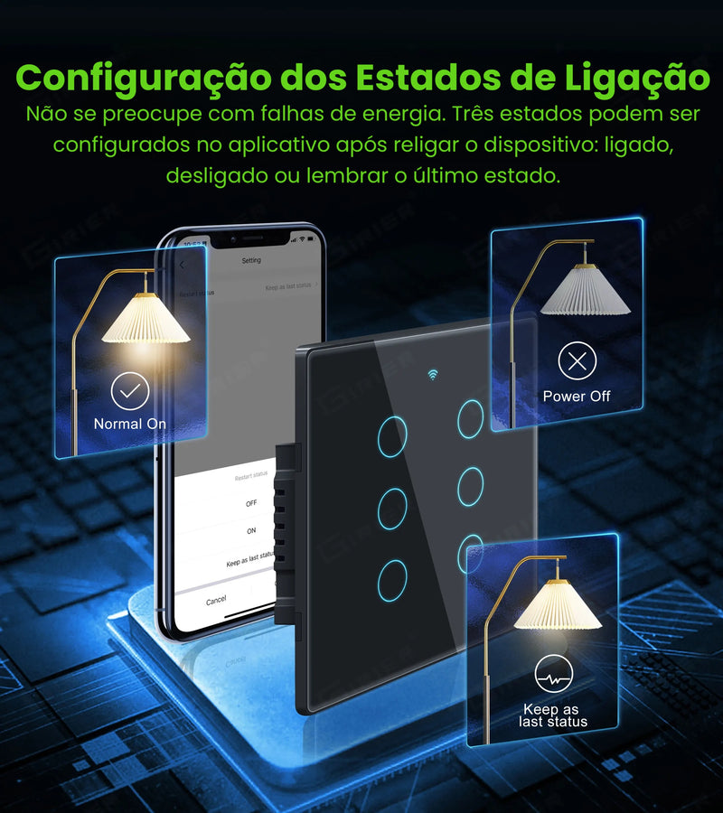 Interruptor Inteligente Wi-Fi 4x4 Tuya Smart Opção com 8 Canais, com Touch Integrado com Alexa e Google Home